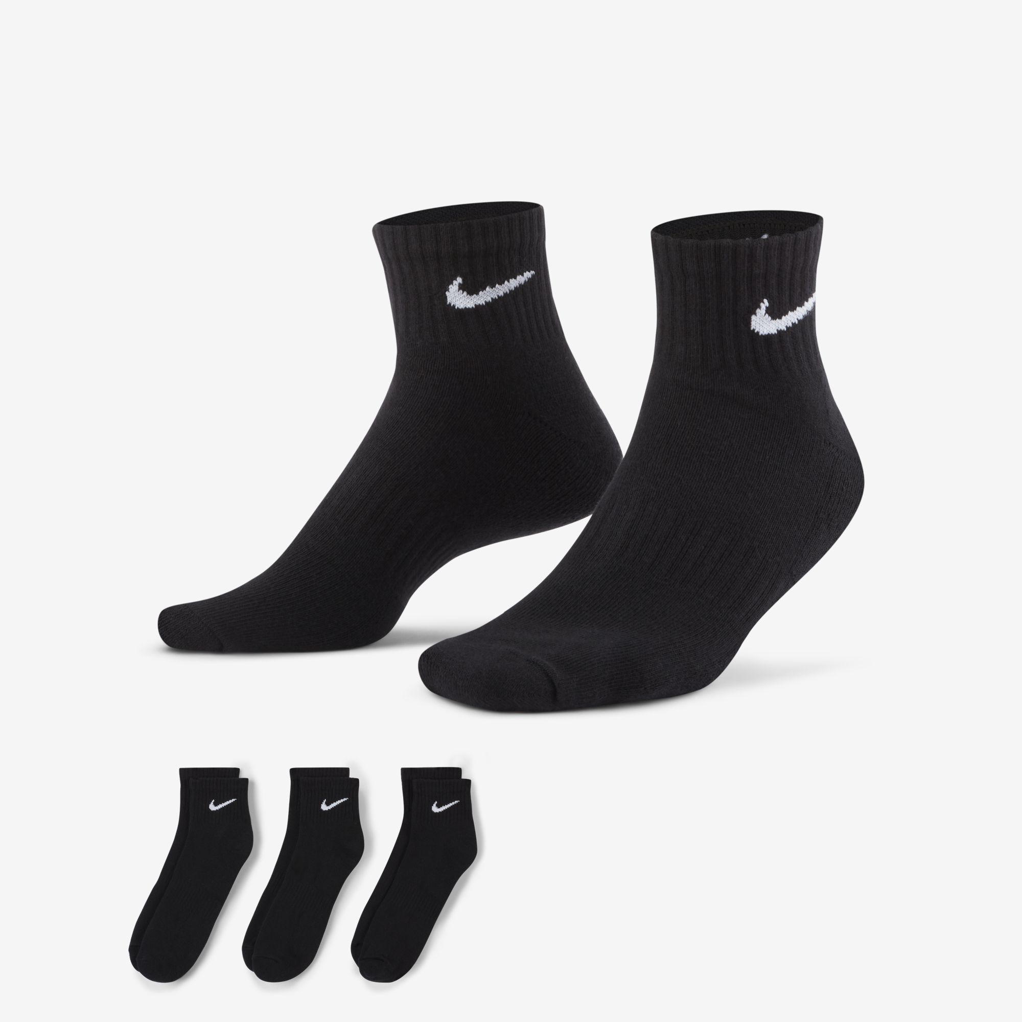 Nike Everyday Cushioned Tobilleras 3 Pares, Negro/Blanco, hi-res
