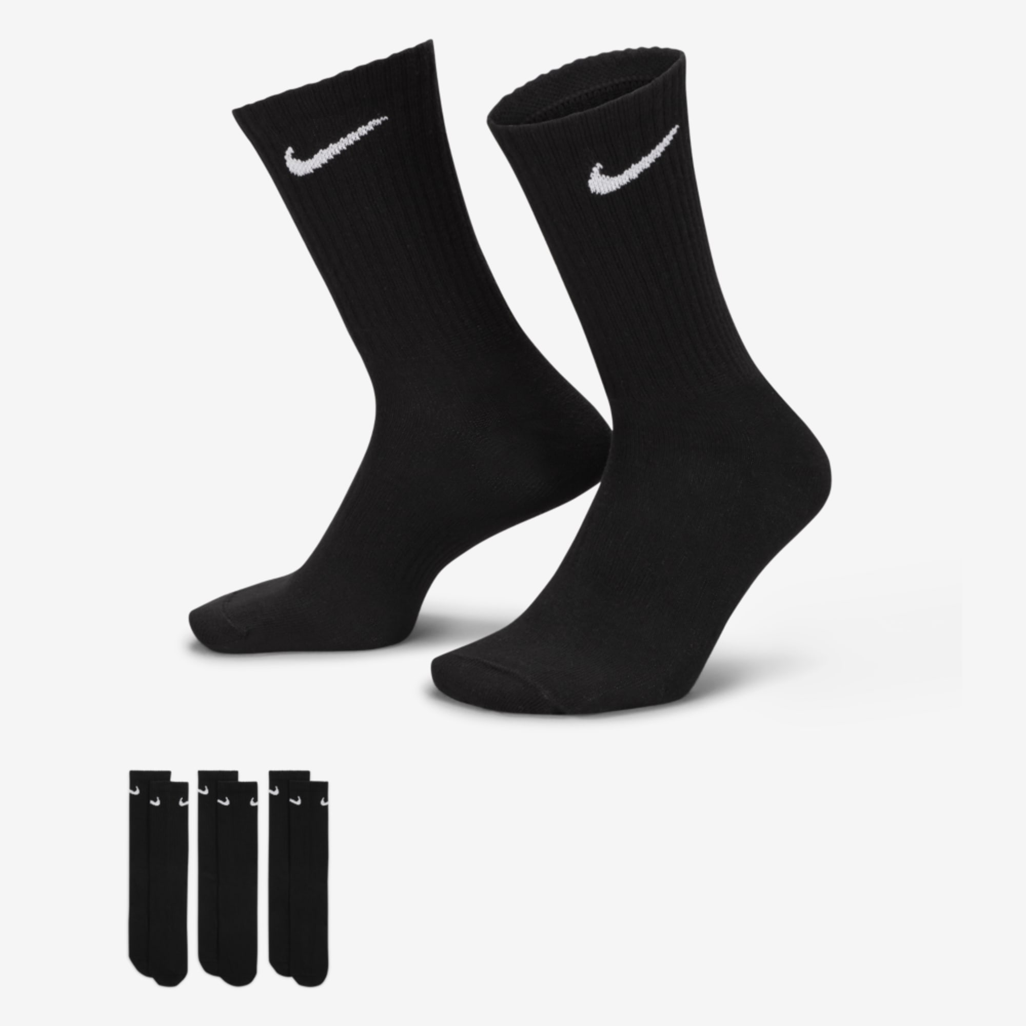 Nike Everyday Lightweight Largas 3 Pares, NEGRO, hi-res