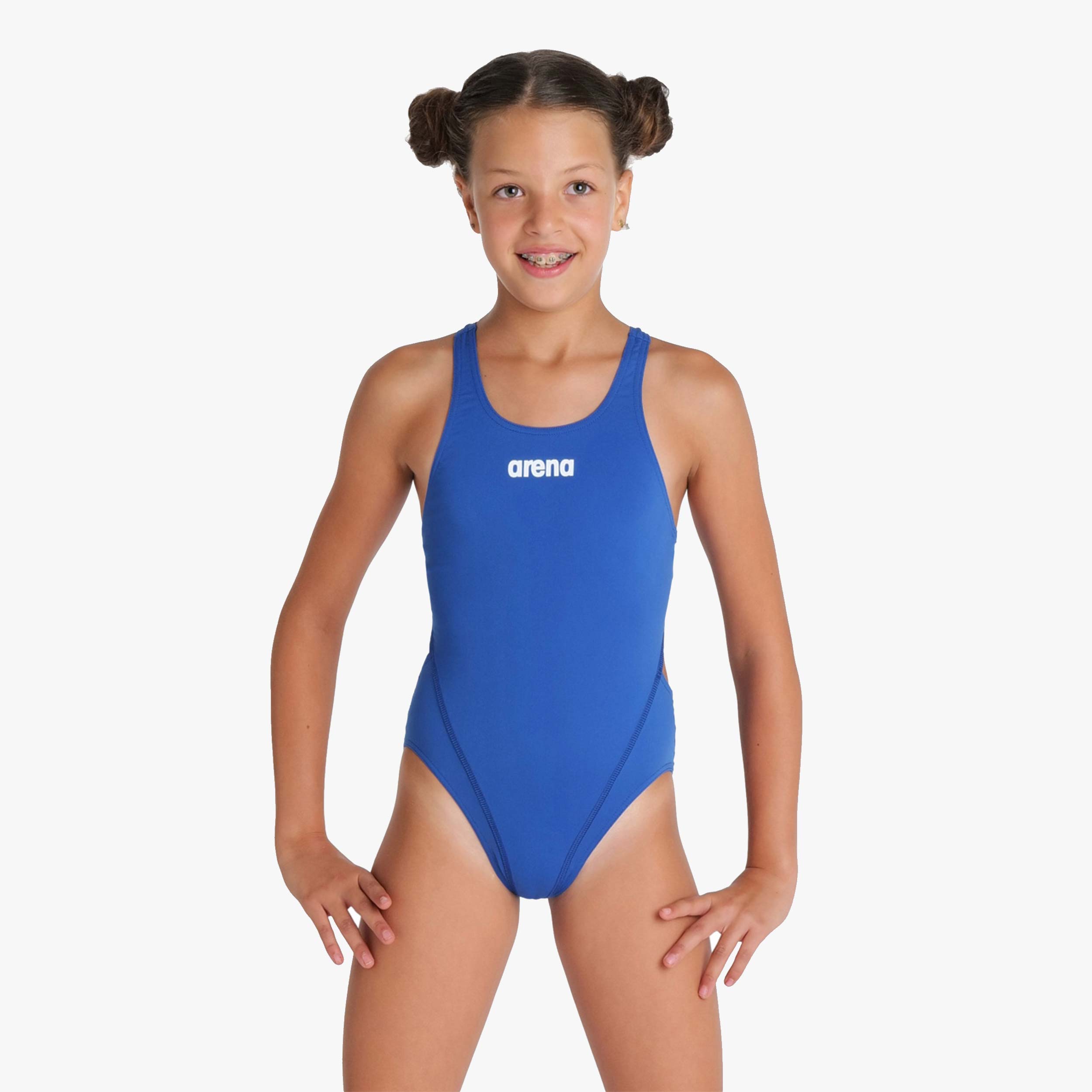 Arena Girl'S Team Swimsuit Swim Tech Solid, AZUL, hi-res