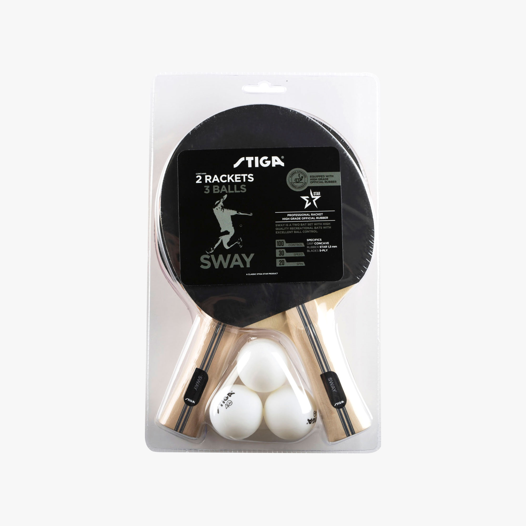 Stiga Set de Ping Pong Sway (2 paletas + 3 pelotas), NEGRO, hi-res